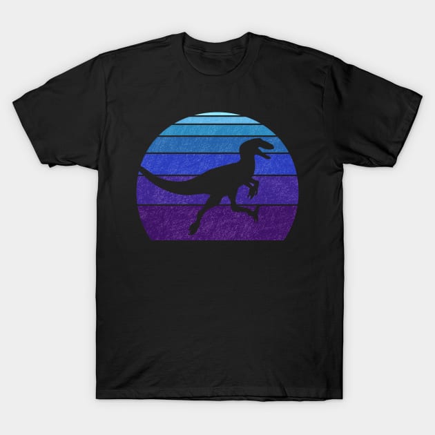 Utahraptor or Velociraptor Retro Synthwave Dino T-Shirt by FalconArt